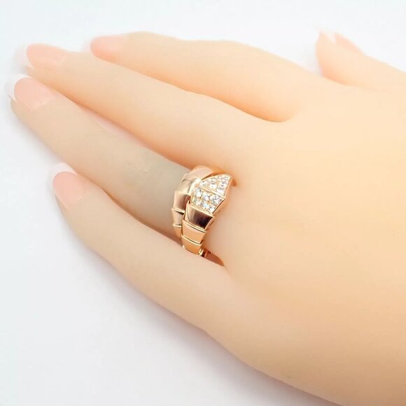 Authentic! Bulgari Bvlgari Serpenti Viper 18k Rose Gold Diamond Large Ring - Picture 6 of 12